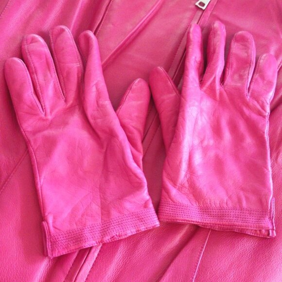 JL Studio Vintage Leather Moto Jacket in Hot Pink w/Matching Gloves, Sz 14W, EUC - Picture 5 of 14